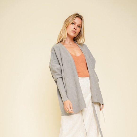 MYSTREE Light Sage Gray Open Front Cardigan, Cozy Knit Layering Sweater - Picture 4 of 6